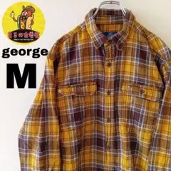 USA古着 george　ネルシャツM　イエローブラウン　チェック
