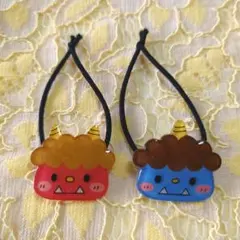 ベビーキッズヘアゴム　赤鬼と青鬼　節分　プラバン　ハンドメイド