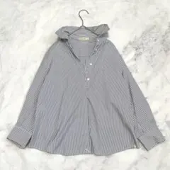 デプレ 2way ストライプ シャツ ブラウス カシュクール 綿 ネイビー白