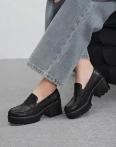 厚底ローファー ブラック 23cm コインローファー ヒール高めのサムネイル