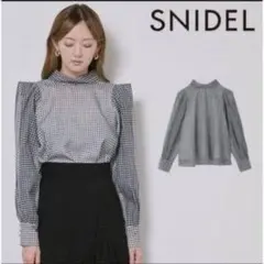 SNIDEL　スナイデル　オーガンジーシースルーブラウス　千鳥柄