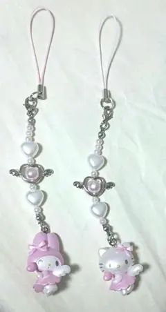 夢みるエンジェル ストラップ ピンク キティ&マイメロディ