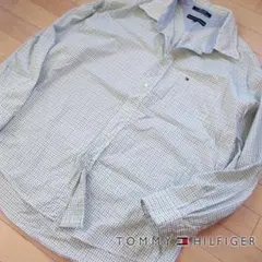 大きいサイズ XL トミーヒルフィガー メンズ 長袖チェック柄シャツ ブルー系