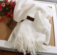 白 上質 カシミヤ マフラー ユニセックス 防寒 大判 ストール マフラー