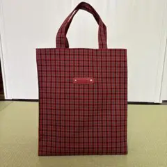 美品　ファミリア　トートバッグ　大　赤　チェック