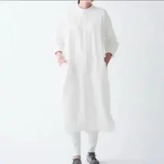 無印良品 洗いざらしオックススタンドカラーロング丈シャツ S〜M オフ白
