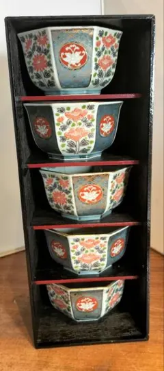 【未使用】有田焼 古陶玉 八角小鉢　5客　古伊万里菊華紋