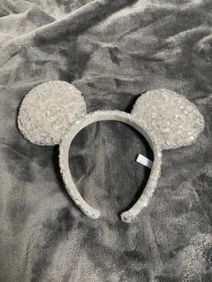 ミッキー耳型カチューシャ シルバー スパンコール