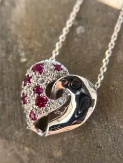 新品K18WGルビー0.18ctダイヤモンドペンダントネックレス