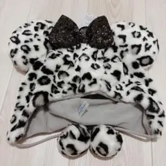 ディズニー　ファンキャップ　ミニー　ヒョウ柄　もこもこ　帽子　ホワイト　シルバー