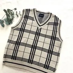Magenta Studio チェック柄　ニットベスト　ベージュ　黒