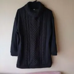 ブラック ケーブルニット風 ワンピース Mサイズ