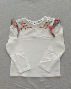 花柄刺繍 ホワイト 長袖カットソー