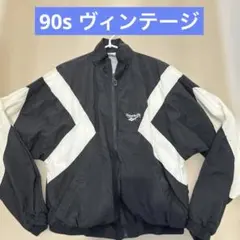 90s Reebok ナイロンジャケット 黒白　ロゴ刺繍