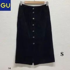 GU『ジーユー』 コーデュロイ フロントボタン タイトスカート【S】ブラック　黒