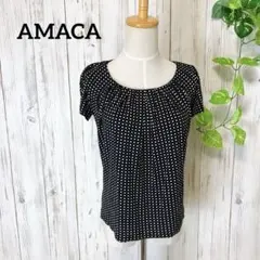 AMACA ＊ ドット柄 半袖カットソー レーヨン100％ 38 ブラックのサムネイル