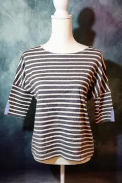 【FT096】Ballerina Pink ストライプ 五分袖 Tシャツ 38