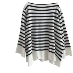 7分袖 ボーダーオフショルダー Ａラインオーバーサイズニットセーター