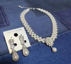 【美品】【アクセサリーセット】パールネックレス　イヤリング　結婚式