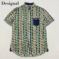 Desigual 半袖シャツ 総柄 ストライプ クレイジーカラー Lのサムネイル