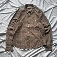 淡色系ブラウンチェック 総柄シャツ ボタンダウン クラシック レトロ 古着