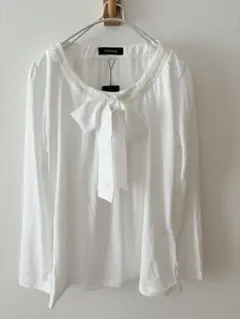 ONEIROS ホワイト リボン付き 長袖 カットソー LL 大きいサイズ