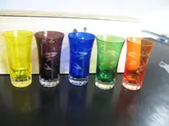 訳有　上海切子 色被せ切子 5個セット 手づくりガラス 箱付