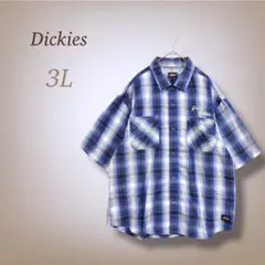 3Ｌ◎ディッキーズ 半袖 チェックワークシャツ 刺繍ロゴ 胸ポケット オーバー