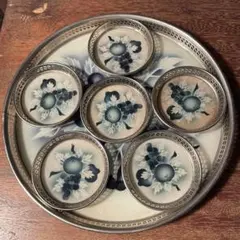 レア　昭和レトロ　ガラス絵　トレイ　コースター　希少