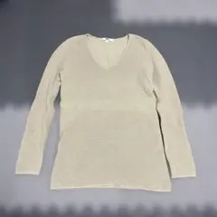 UNIQLO ユニクロ 長袖 リブニット Vネック ベージュ S