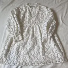 【*様専用】ZARA ザラ ホワイト 花柄刺繍 長袖ブラウス ミニワンピースS