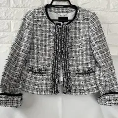 anyFAM ノーカラーツイードジャケット ホワイト・ブラック サイズ2