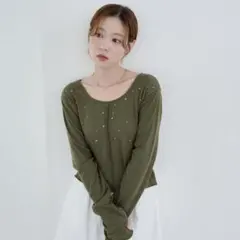 ［今季］Kastane スタッズリブカットソー　　ミスティック