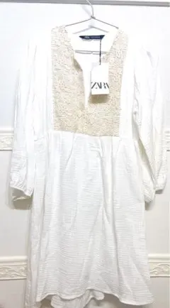 新品未使用タグ付 おしゃれ ZARA刺繍 レース ワンピース