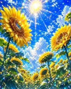 ひまわりと朝日の風景画 希望』A4 ラミネート グラフィック デジタル