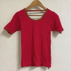 バックオープン 半袖 リブ Tシャツ レッドのサムネイル