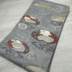 【全長446cm】深い水色のおしゃれ袋帯 伝統和柄