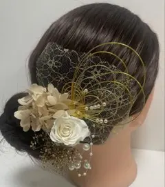 847.成人式　卒業式　水引髪飾り　プリザーブドフラワー