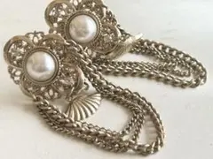 年代物 未使用 透かしレトロモダン チェーン 揺れるvintageイヤリング