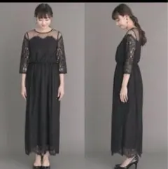 CHACO ドット チュールパネルレースドレス ブラック 黒