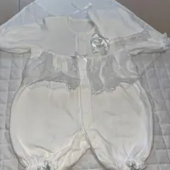 ホワイト ベビードレス、フリル帽子、おくるみ3点セット50-60cm
