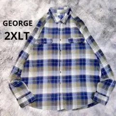 GEORGE 大きな2XLTサイズ チェックネルシャツ 紺/白/苔色《US古着》