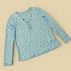 SHEIN ニットトップス 長袖 ミックスカラー グリーン 緑 S 美品