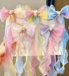 リボン ヘアクリップ ピンク ブルー多色　５個