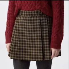 GU サイドプリーツチェックスコート　ミニスカート　ブラウン　茶色　Lサイズ
