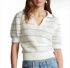 美品ポロラルフローレン　ストライプドコットンリネン　サマーセーター半袖