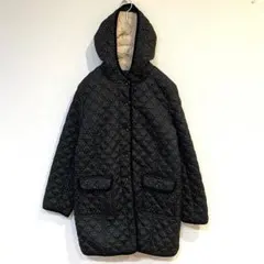 【キロルアン】キルティングジャケット フード裏ボア 水玉 裏地総柄 フルボタンL