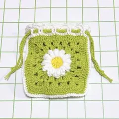 ぷっくりお花のポーチ 巾着 Green