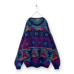 80s Vintage ハンドメイド セーター ニット ネイティブ フェアアイル