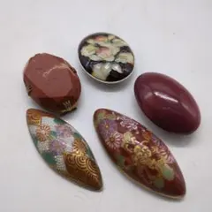 九谷　他　花柄 陶器　帯留め 5点セット　伝統工芸品　牡丹柄